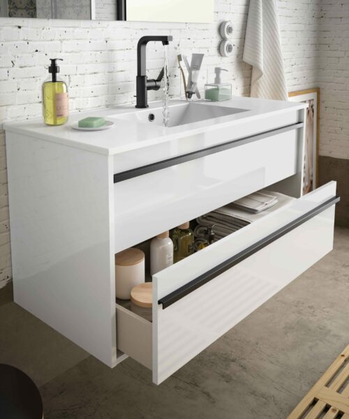 MOBILE BAGNO RENOVA BIANCO LUCIDO  CM 80 CON MANIGLIE NERE