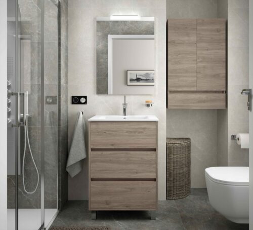 MOBILE BAGNO CON PIEDINI 600 ROVERE ETERNITY 3 CASSETTI CM 60X45